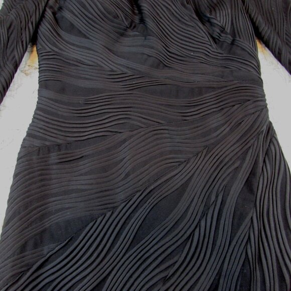 EUC $595 Jovani Black Textured Long Slv fitted sheath Midi Dress beaded cuff 4 - Picture 3 of 14
